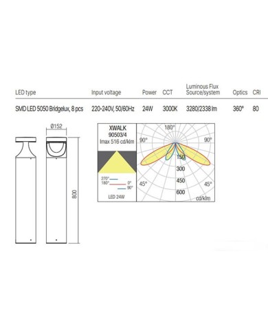 PALETTO PER ESTERNO STILE MODERNO XWALK 24W GRIGIO