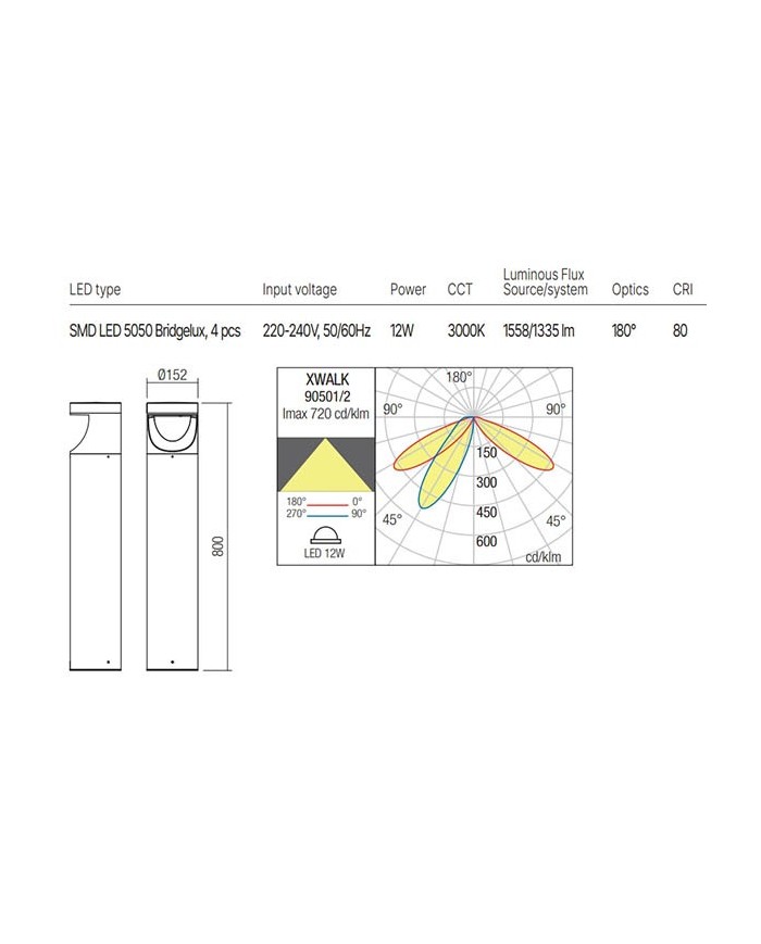 PALETTO PER ESTERNO STILE MODERNO XWALK 12W