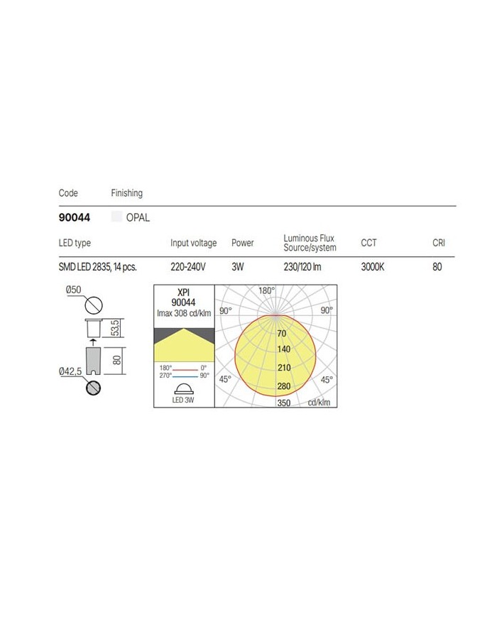 FARETTO DA INCASSO PER ESTERNO XPI 3W 3000K OPALE