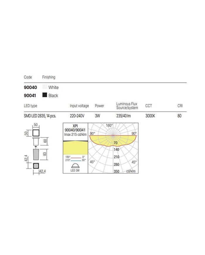 FARETTO DA INCASSO PER ESTERNO STILE MDERNO XPI 3000K 3W QUAD