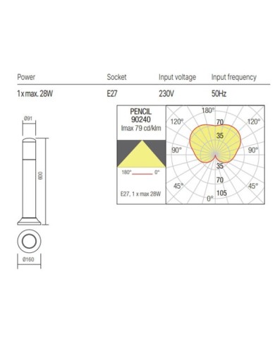 PALETTO PER ESTERNO STILE MODERNO PENCIL NERO