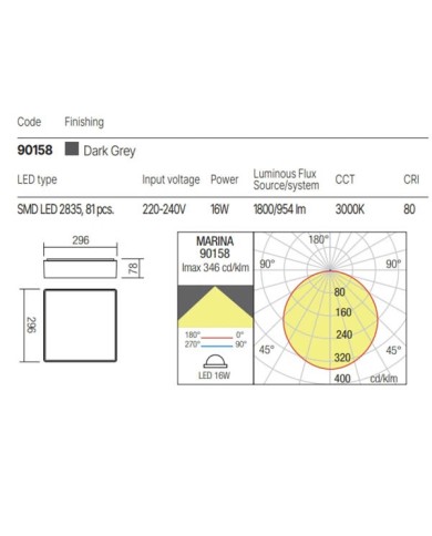 PLAFONIERA PER ESTERNO STILE MODERNO MARINA 3000K 16W