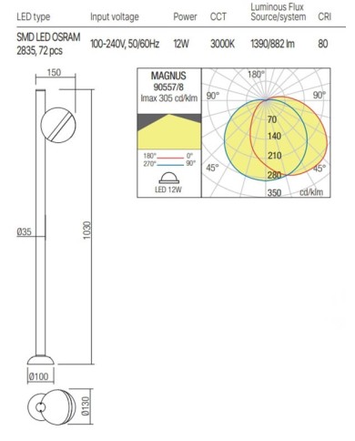 PALETTO PER ESTERNO STILE MODERNO MAGNUS P CORTEN 3000K 12W