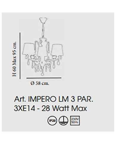 LAMPADARIO STILE CLASSICO IMPERO 3 LUCI