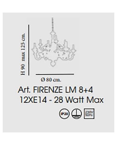 LAMPADARIO A SOSPENSIONE STILE SHABBY FIRENZE 12 LUCI