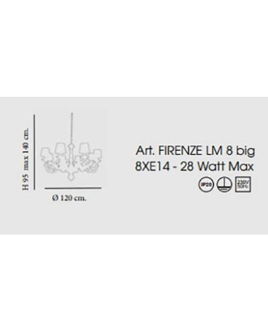 LAMPADARIO A SOSPENSIONE STILE SHABBY FIRENZE 8 LUCI BIG