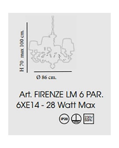 LAMPADARIO A SOSPENSIONE STILE SHABBY FIRENZE 6 LUCI