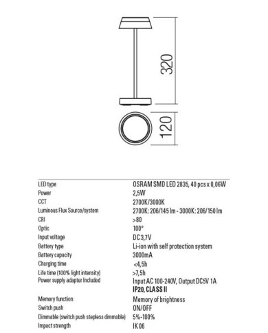 LAMPADA RICARICABILE PER ESTERNO ILUNA