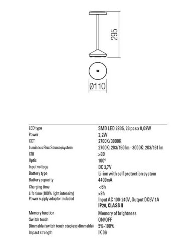 LAMPADA RICARICABILE PER ESTERNO SOPHIE