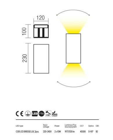APPLIQUE PER ESTERNO STILE MODERNO 20WATT VARY 4000K