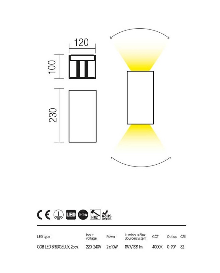 APPLIQUE PER ESTERNO STILE MODERNO 20WATT VARY 4000K