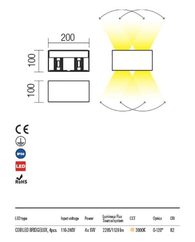 APPLIQUE PER ESTERNO STILE MODERNO 20W VARY 3000K