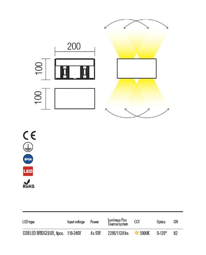 APPLIQUE PER ESTERNO STILE MODERNO 20W VARY 3000K
